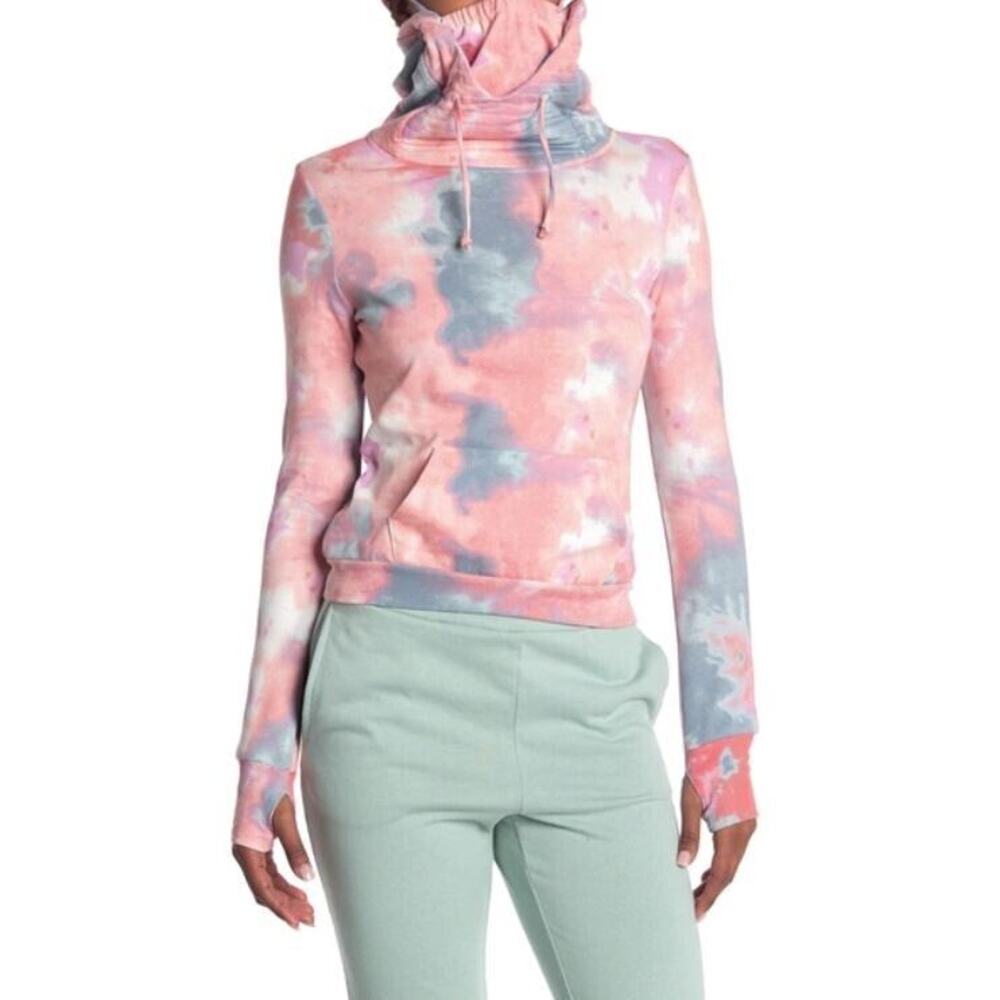 Love, Fire Women's Face Mask Thumbhole Hoodie in Tie Dye Print XSmall‎